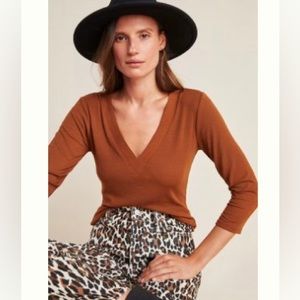 NWOT Anthropologie Acacia Ribbed V-neck Top Sz S